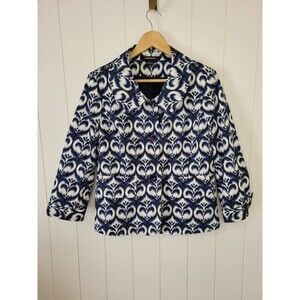 Jones New York Blazer Womens Size 12 Two Button Blue White Geometric